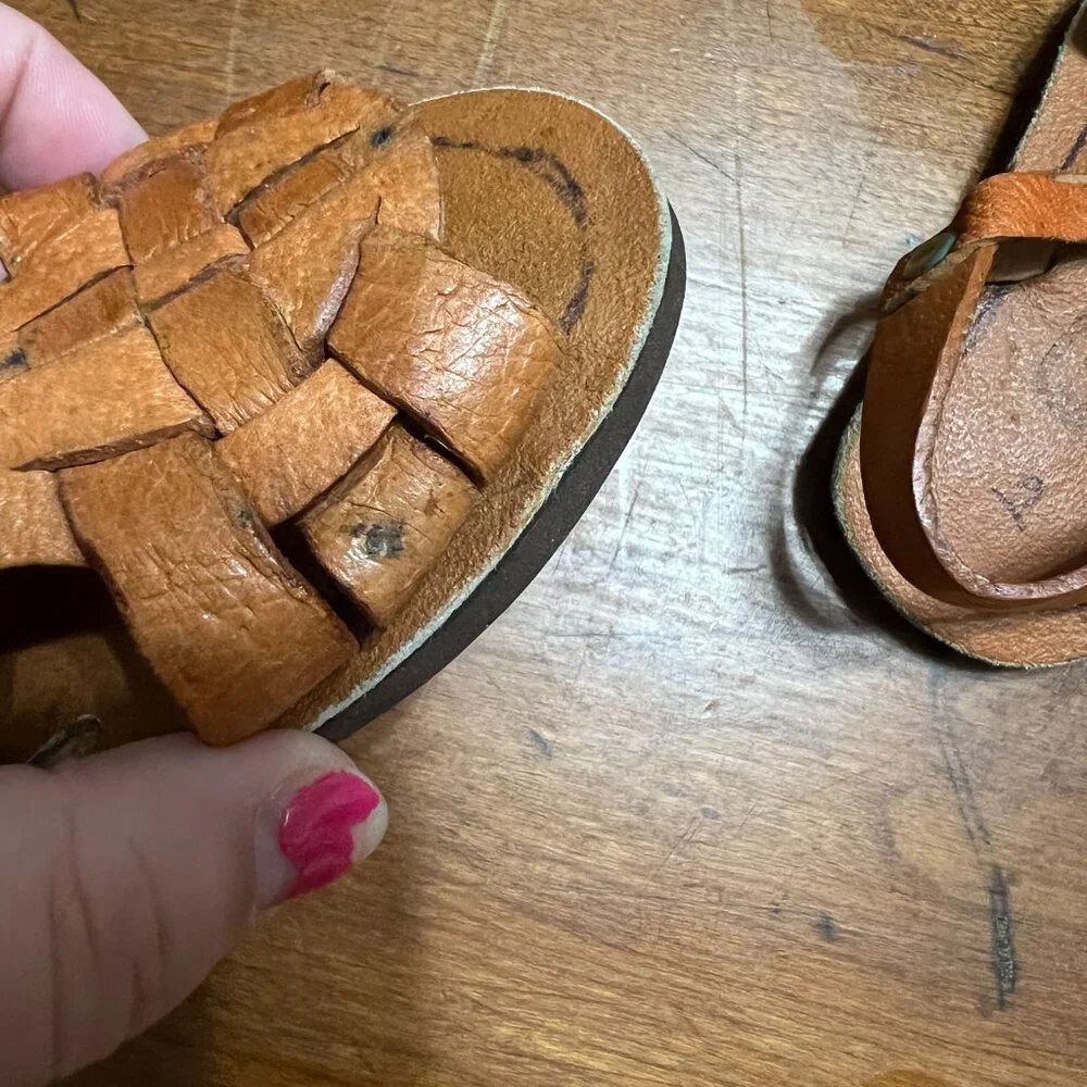 Handmade Leather Huarache Sandals Woven Straps Buckle Closure Brown Toddler Sz 2
